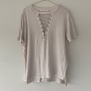 Free People Lace Up Pink Tee Shirt
